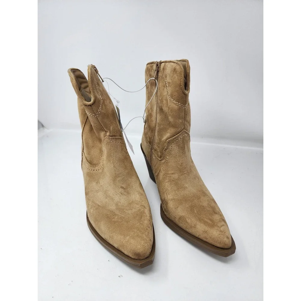 Universal Thread Womens Western Ankle Boots Tan Faux Suede Casual Size 6.5
